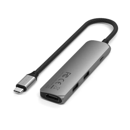 Image of SATECHI 4-in-1 USB-C Hub Slim Plus Multiport Adaptor with HDMI 4K@60Hz, 100W USB-C PD Charging, 2x USB-A Data Ports for MacBook Air & Pro M5 M4, iPad, iPhone, Windows and Type-C Devices – Space Grey