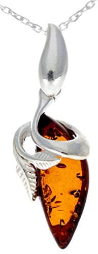 Image of Genuine Cognac Baltic Amber & Sterling Silver Art Deco Pendant without Chain - GL391