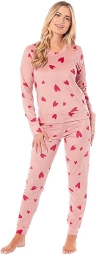 Image of KATE MORGAN Womens Pyjamas Warm Fleece Pyjamas for Women Sets Pjs S-XL | Soft Twosie Pyjama Set for Ladies Gifts for Her PINK HEART L