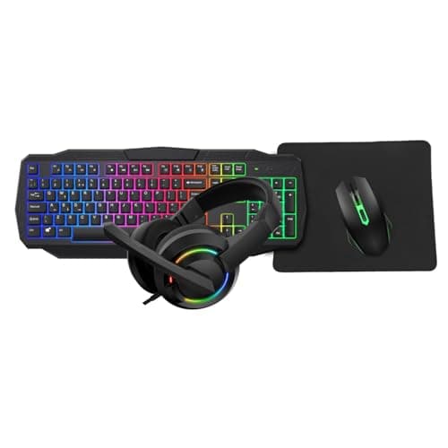 Image of CiT Scorpion 4-in-1 Gaming Kit, Wired Keyboard (UK Layout) & Mouse With Headset and Mouse Pad, Rainbow LED Backlit, Multimedia Keys, 2400 DPI, Gaming Bundle For Windows | Black