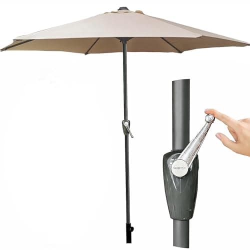 Image of GardenCo Outdoor 2m Parasol - Garden Outdoor Crank Up Parasol Umbrella - UV Rated 50-38mm Parasol Pole (Taupe - No Tilt, 2m)