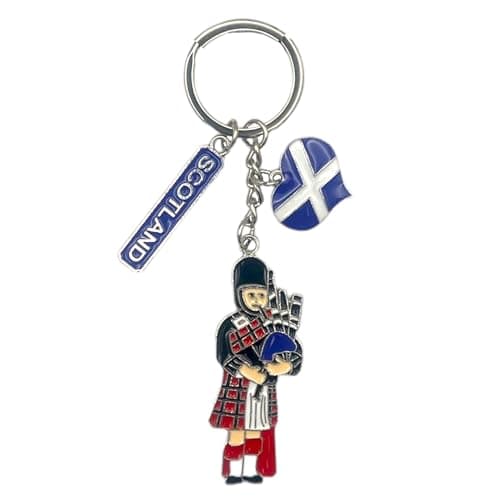 Image of Souvenirs Scotland Keyring - Scottish Piper Keychain - Pipe Playing Scotland Key Chain - Edinburgh Gift Car Keychain