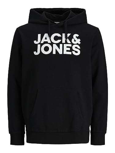 Image of Jack & Jones NOS Men's Jjecorp Logo Sweat Hood Noos Hoodie, Black (BlackSchwarz), Medium