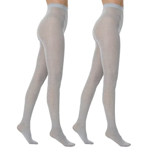 Image of MANZI Ladies Sparkly Tights for Women Glitter Lurex Dress Tights for Christmas Halloween Cosplay Silver,L/XL