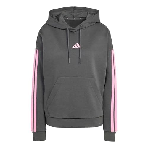 Image of adidas Women's ESSENTIALS 3-STRIPES FLEECE HOODIE, grey six/st tropic bloom, S