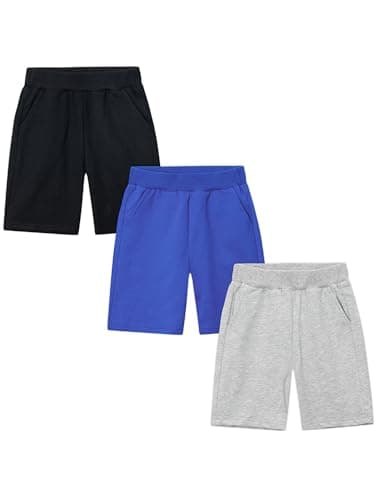 Image of CAMLAKEE Kids Summer Shorts Joggers Boys Jersey Short Trousers 3 Pack Lightweight Children Solid Bottoms Style 9 UK: 5-6 Years (manufacturers's Size: 130)