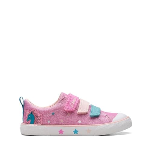 Image of Clarks Foxing Play Kid Textile Canvas in Wide Fit Size 9 Pink
