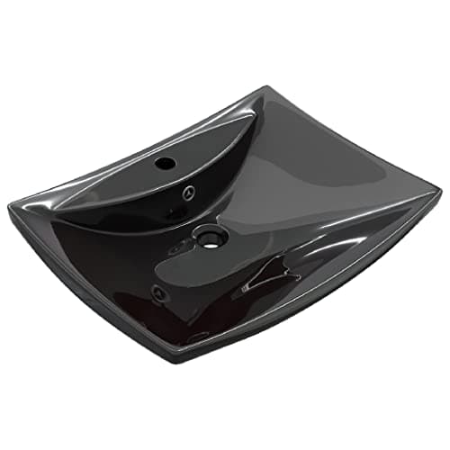 Image of vidaXL Luxury Black Ceramic Basin Rectangular with Overflow & Faucet Hole | Modern Design | Easy to Clean | Above Counter or Wall Mount Installation