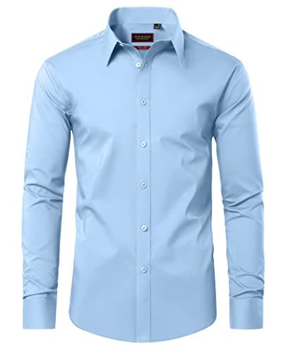 Image of DEMEANOR Dress Shirts for Men Long Sleeve Mens Dress Shirt Cotton Regular Non Iron Formal Shirts for Men Dress Shirt Sky Blue