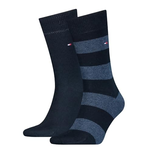 Image of Tommy Hilfiger - Classic Mens Socks - Men's Accessories - Tommy Hilfiger Mens Socks - Signature Embroidered Logo - 2 Pack - Dark Navy - 9-11