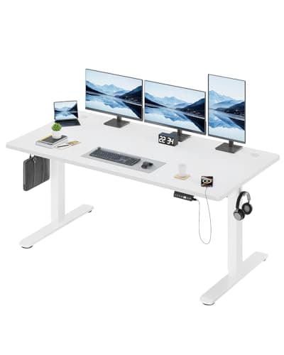 Image of Devoko Electric Standing Desk 160x80cm, 18mm Thick Tabletop, Sit-Stand Height Adjustable with Sedentary Reminder, USB Charging Port, 3 Memory Smart Panel, Heavy-Duty Steel Frame (White)