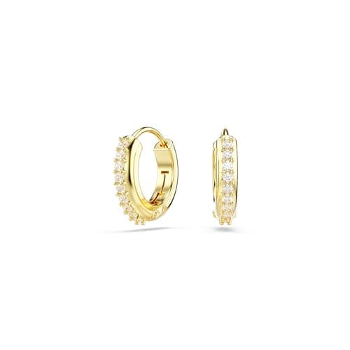 Image of Swarovski Matrix Hoop Earrings, Clear Round Cut Crystals in a Gold-Tone Finished Setting, Part of the Swarovski Matrix Collection