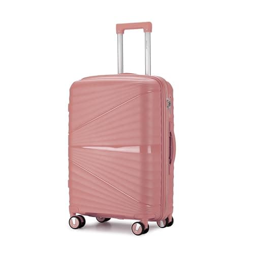 Image of Aerostar 24” Medium Lightweight PP Hard Suitcase 4 Silent Spinner Wheels Check-in Luggage Integrated TSA Combination Lock for 15 to 20kg (Rose Gold, 75 Litre)