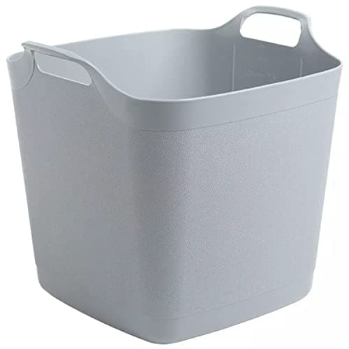 Image of SAVING HUB Square Flexi Tub Large Bucket Laundry Clothes Storage Basket 15/25/40 Litre Garden Lightweight Tubs Heavy Duty Flexi Container With Handles Plastic Buckets (40 Litre, Cool Grey)