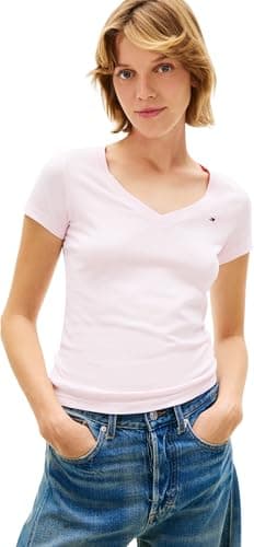 Image of Tommy Jeans Women's Tjw 2Pack V-Neck Tee Dw0Dw21367 S/S T-Shirt, Multi (Ecru/Light Pink), XL