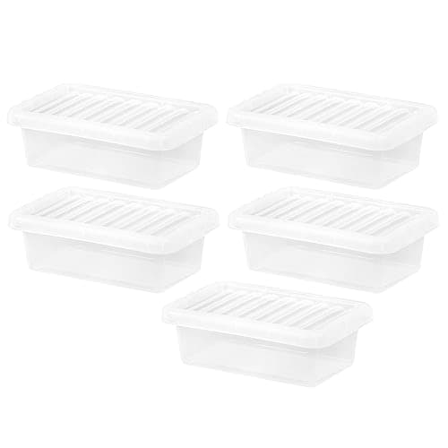 Image of (Set of 5) 4 Litre Small Plastic Wham Storage Boxes With Lids Crystal Clear Storage Box With Clip Locked Lid BPA Free Containers Storage Organisers For Crafts Stationery Kitchen (32 x 20 x 10cm)