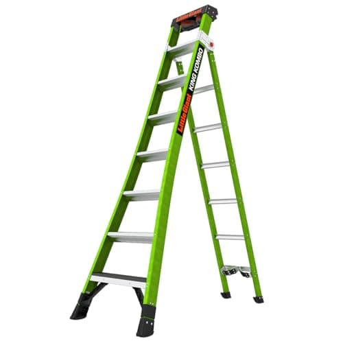 Image of Little Giant 8 Tread King Kombo Industrial Multi-Purpose Ladders, Hi-Viz Green, Fibreglass, EN131, 3 Ladders in 1