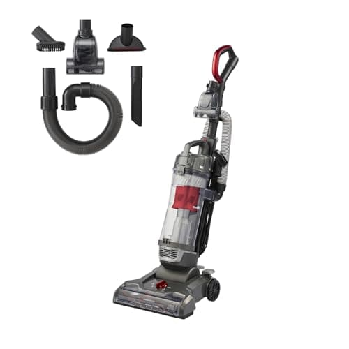 Image of Morphy Richards MRXUPRIGHTFLEX PowerLite Stretch Upright Vacuum Cleaner, 4L, Lightweight, Multi-Cyclonic, Variable Height, LED Headlight, Crevice, Upholstery, Pet Turbo Tool, 9m Cord, Grey/Red,711000
