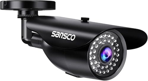 Image of SANSCO Super FHD 1080p Security CCTV Bullet Camera for Surveillance System, 1920x 1080 Pixels, Night Vision, 3.6mm Lens Weather and Vandal Proof Casing, Black (Non-WiFi)