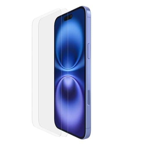 Image of Belkin ScreenForce TemperedGlass iPhone 16 Plus Screen Protector, crystal clear, scratch-resistant tempered glass, bubble-free application, full screen coverage for iPhone 16 Plus, 15 Plus, 2-pack