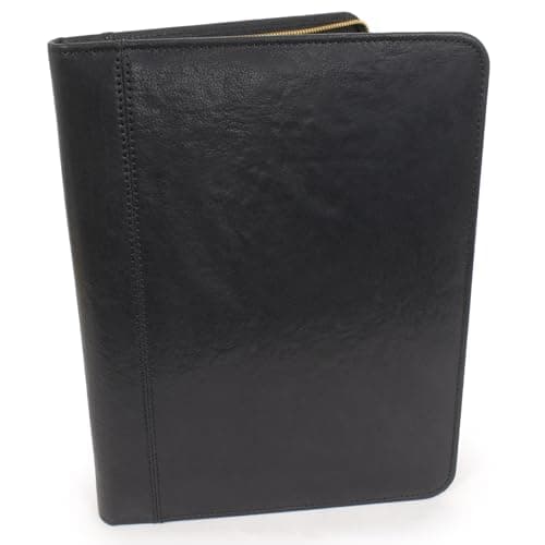 Image of Bucklestone - Men's Leather A4 Zip Conference Folder - Portfolio Document Holder with Notepad - Business Card, Pen & Tablet Pockets - London - Black