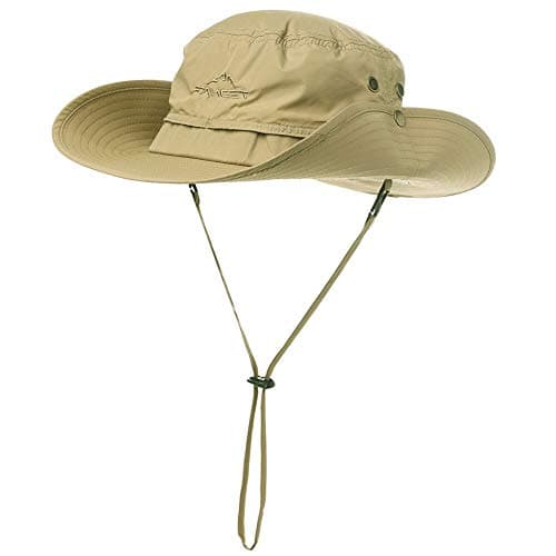 Image of Comhats Mens Wide Brim Sun Hat UPF 50+ Waterproof Safari Boonie Hats for Fishing Hiking Camping Summer Outdoor Walking Sunhat Adjustable & Breathable Windproof Chin Strap L/XL Khaki