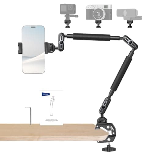 Image of Neewer 22" Magic Arm w Desk C Clamp, Overhead Mount with Articulating Mic Boom Arm 1/4" 3/8" Threads for ARRI, Desktop Stand Holder for Phone Microphone Webcam Action Video Light, UA057