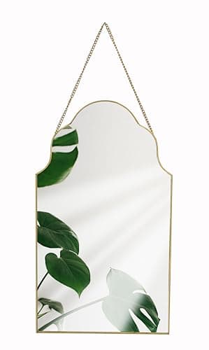 Image of GreyZouq Decorative Arched wall mirror, Metal Frame Wall Mounted Mirror With Chain for Home Decor, Bedroom Wall Mirror In Gold Rim with chain (Gold)