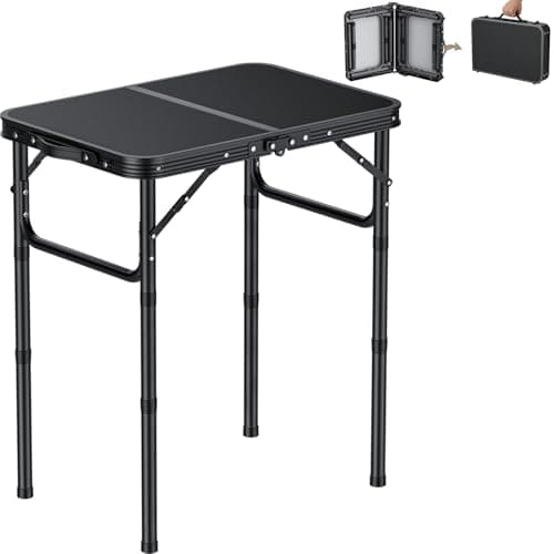 Image of HOMGEN 58 x 40cm Folding Camping Table with 3 Adjustable Heights, Aluminum Portable Foldable Table Lightweight Picnic Table for Outdoor Indoor Kitchen Garden, 3 Heights (25/47/70cm) (Black)