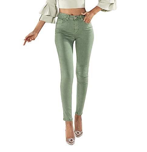 Image of Nina Carter P106 Women's Slim Fit Push-Up Skinny Jeans Mid-High Waist, Olive Green (P106-17), M