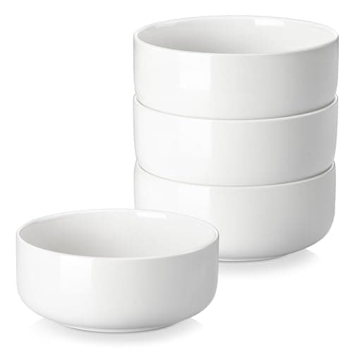 Image of MALACASA 650ML Cereal Bowl, 4-Piece Porcelain Chip Resistant White Bowls for Soup/Salad/Dessert/Breakfast/Noodle, Microwave and Dishwasher Safe, Series Luna