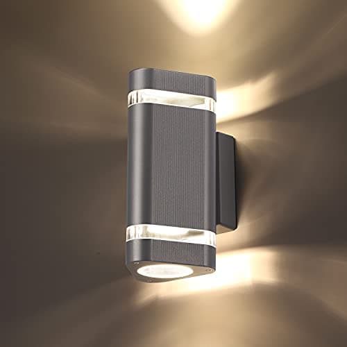 Image of CELAVY Outside Wall Lights, Up and Down Outdoor Wall Lights Mains Powered, IP65 Waterproof Front Door Porch Light Lamp Modern 3000K Aluminium, External LED Lighting Wall Mounted for House, Grey