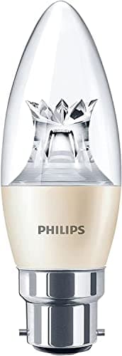 Image of Philips LED Candle Bulb Diamond Spark 5.5W (40W) BC B22 Bayonet Cap, Clear Finish, Very Warm White DimTone Technology, Dimmable, LED, Energy Efficient Decorative Lighting, Long Life, UK Fitting