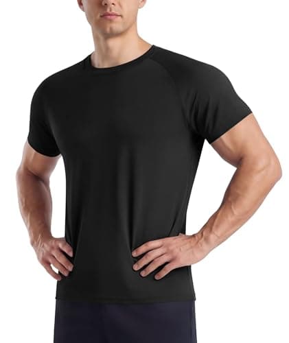 Image of BOOJO Gym T Shirts Men UK Running Quick Dry Fit Top Short Sleeve Crew Neck Tshirt Breathable Active Wear for Sports Work(Black,L)