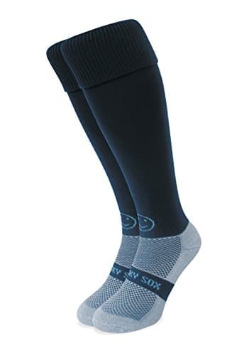 Image of WackySox - Navy Blue Knee Length Rugby Socks for Men and Women - Sports Socks for Walking, Riding, Hockey, Football, Running, Club and Team Activities