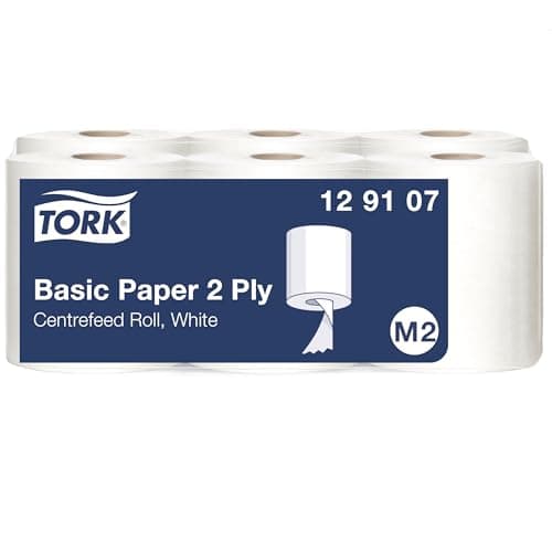 Image of Tork Basic Centrefeed Wiping Paper White M2, Absorbent Paper Towels, 6 x 150m, 129107
