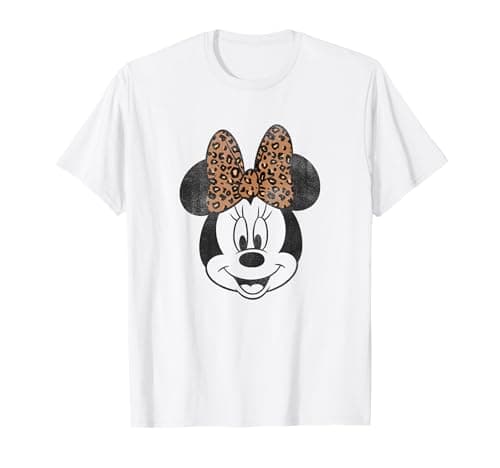 Image of Disney Minnie Mouse Vintage Leopard Print Bow Portrait T-Shirt