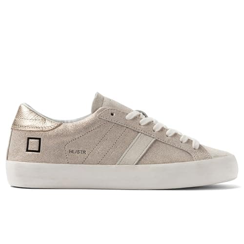 Image of D.A.T.E. Women's Hill Low Sneakers in Suede Glittered Effect Beige and Platinum - Hill Low W 441-HL-ST-PL 36, gold, 6 UK
