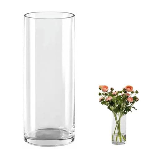Image of QEEYON Glass Cylinder Vase 30cm Tall Extra Large Glass Vase for Flowers Thickened Crystal Vase for Flowers Floral Arrangement for Centerpieces Living Room, Kitchen, Office, Wedding (30 x 12cm)