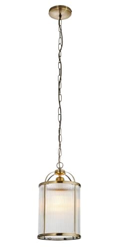 Image of National Lighting Mateo Pendant Light 200mm - Antique Brass with Clear Ribbed Glass Shade, Adjustable Chain, Elegant Ceiling Hanging Light Fixture for Hallway, Dining Room, Stairwell & Living Space