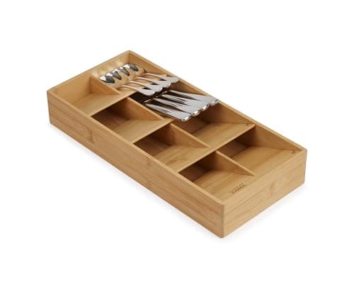 Image of Joseph Joseph Drawer Store - Large Compact Cutlery Drawer Organizer, 8 Compartments, Holds 48 Pieces, Bamboo