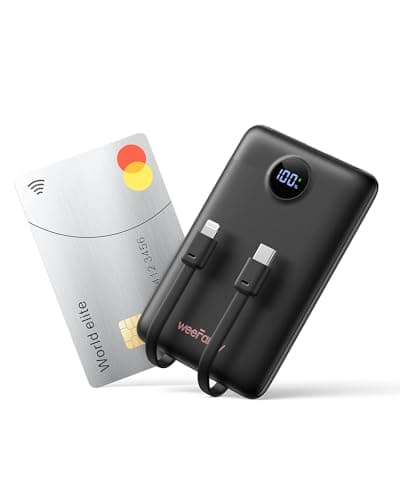 Image of Power Bank Fast Charging WeeFancy 10000mAh Portable Charger With Built in Cables Small Battery Pack USB C with 3 Outputs ＆ 3 Inputs Mini Powerbank Compatible with iPhone Samsung (Black)
