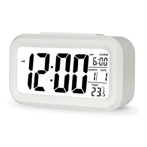Image of DTL Digital Alarm Clock LED Display with Temperature Big LCD Digit Display Larger LCD Backlit Display Snooze Smart Brightness Sensor for Bedroom Home Office and Travel (White)