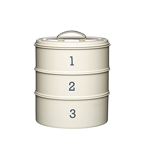 Image of KitchenCraft Living Nostalgia 3-Tier Metal Cake Storage Tin, 22 x 27 cm (8.5 x 1.5 Inches) - Antique Cream