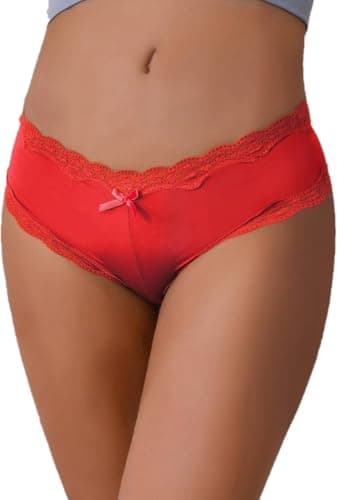 Image of Intimate Fantasies Silky Lace Trim Knickers Womens Soft Comfortable Briefs Black Pink Red Sizes 8 10 12 14 16 18 20 M (UK, Numeric, 12, 14, Regular, Regular, Red)