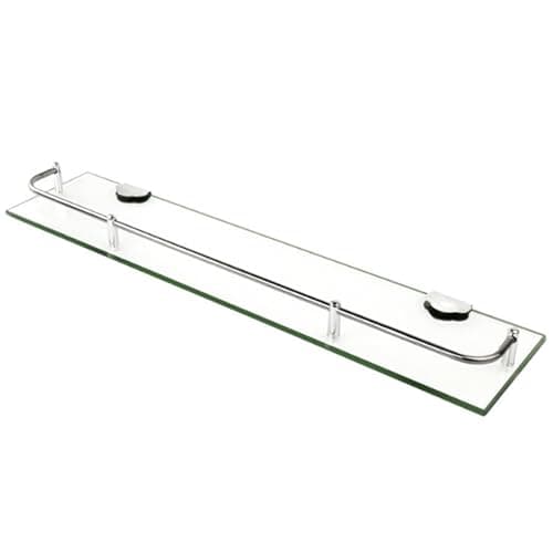 Image of BTGGG Glass Shelf Bathroom Shelves Wall Mounted 3 Sizes 40mm 50mm 60mm Glass Floating Shelves with Single Tier Shower Shelves for Bathroom with Stainless Steel Rail, 60cmX11cmx3.5cm(L)