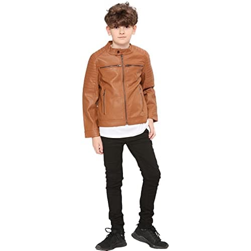 Image of A2Z 4 Kids Boys Jacket PU Leather Zipper Stylish Motorcycle Biker - Jacket JK32 Light Brown 5-6