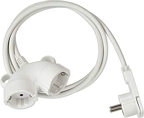 Image of Brennenstuhl Quality Plastic Extension Cable with Flat Connector for Indoor Use with 5 m Cable Power Extension Cable with Double Socket 2-Way Extension Cable White