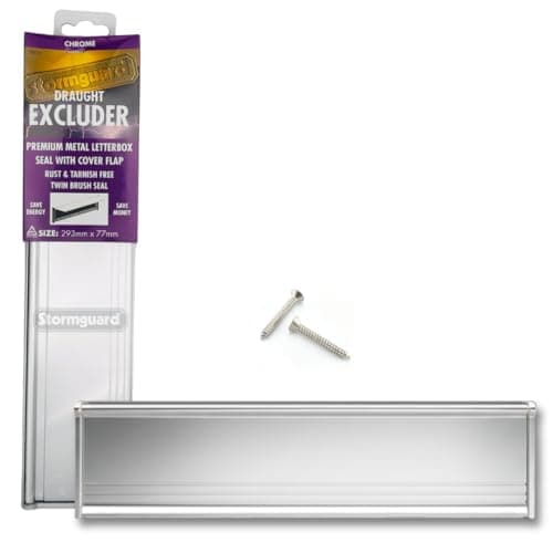 Image of STORMGUARD 06SR0310000CH Internal Metal Letter Box Brush Cover with Flap-Chrome, External dimentions 293mm x 77mm, Aperture 256mm x46mm