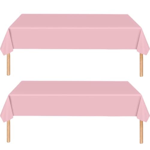 Image of MOMAHUA 2Pcs Pink Table Cloths Party, Party Tablecloths for Birthday, 137x274cm Extra Large Rectangle Waterproof|Oil-Proof|Easy Clean Table Cover, Solid Color Party Supplies Table Decors